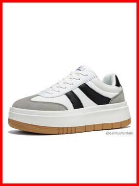 Women's Platform Fashion Sneakers Faux Leather Oxford Lace-Up Low Top